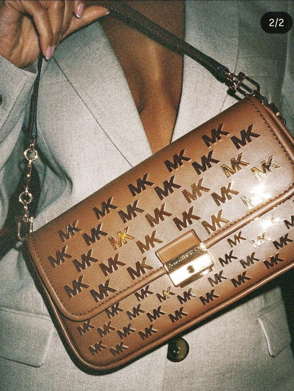 Michael Kors Tan/Brown MK Logo Shoulder Bag with Gold Hardware